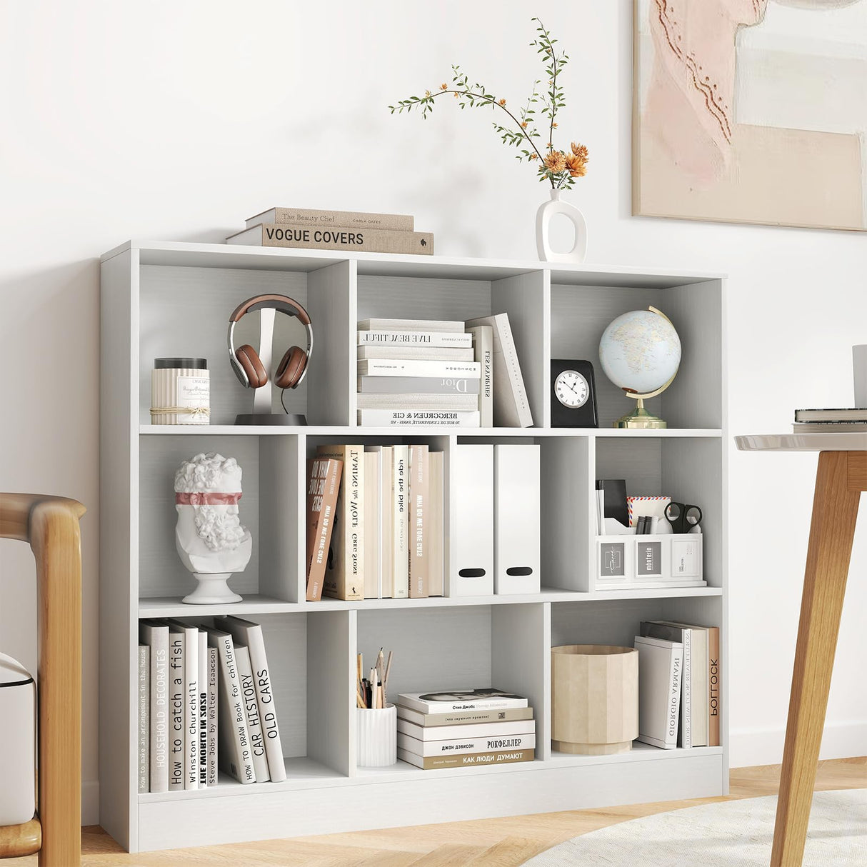 SILKYDRY 10 Cube Storage Organizer, 4 Tier Open Bookcase, Modern Bookshelves and Bookcases, 41" Floor Standing Wooden Display Bookshelf for Living Room Bedroom Office (White) SILKYDRY