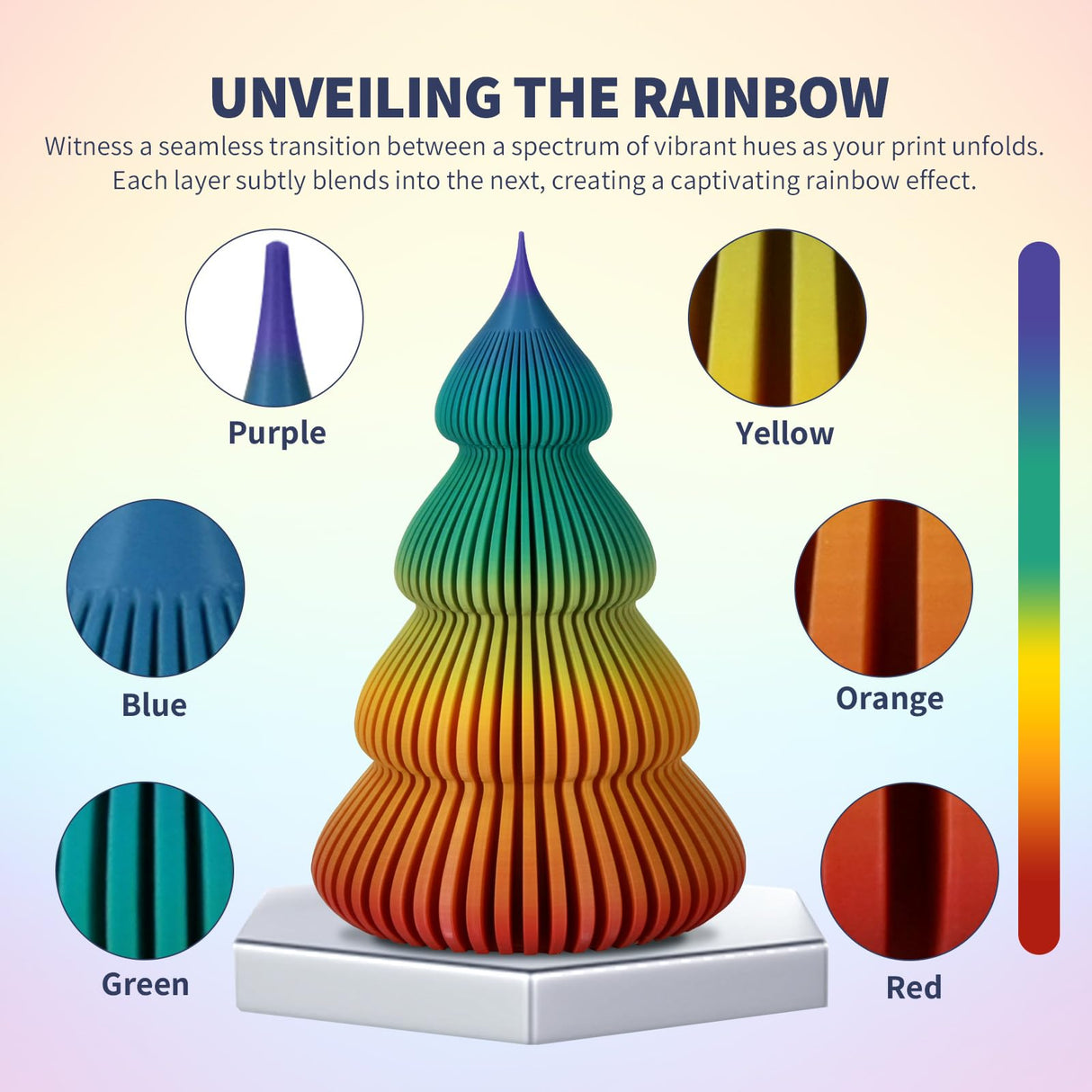 OVERTURE PLA Plus (PLA+) Filament 1.75mm, Stronger & More Durable, Professional Toughness 3D Printer Filament 1kg (2.2lbs), High Precision +/- 0.02mm, Tangle-Free (Sunset Rainbow) OVERTURE