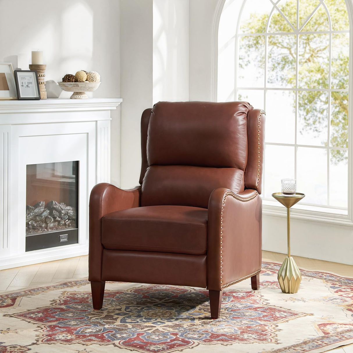 HULALA HOME Leather Recliner Chair Set of 2, Modern Push Back Recliner Armchair with Adjustable Backrest & Footrest,Comfy Upholstered Lazyboy Single Sofa for Home Theater Bedroom Living Room, Brown HULALA HOME