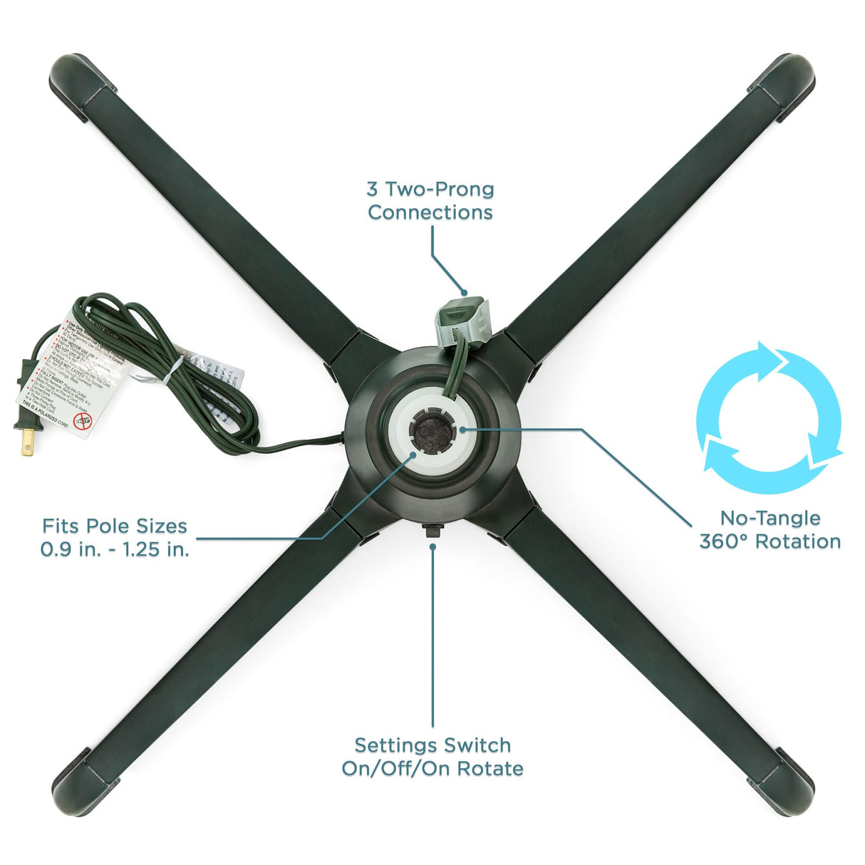 Best Choice Products 360-Degree Rotating Adjustable Christmas Tree Stand for Up to 7.5ft Artificial Tree w/ 3 Settings, 3 Built-in Electrical Outlets, Black Best Choice Products