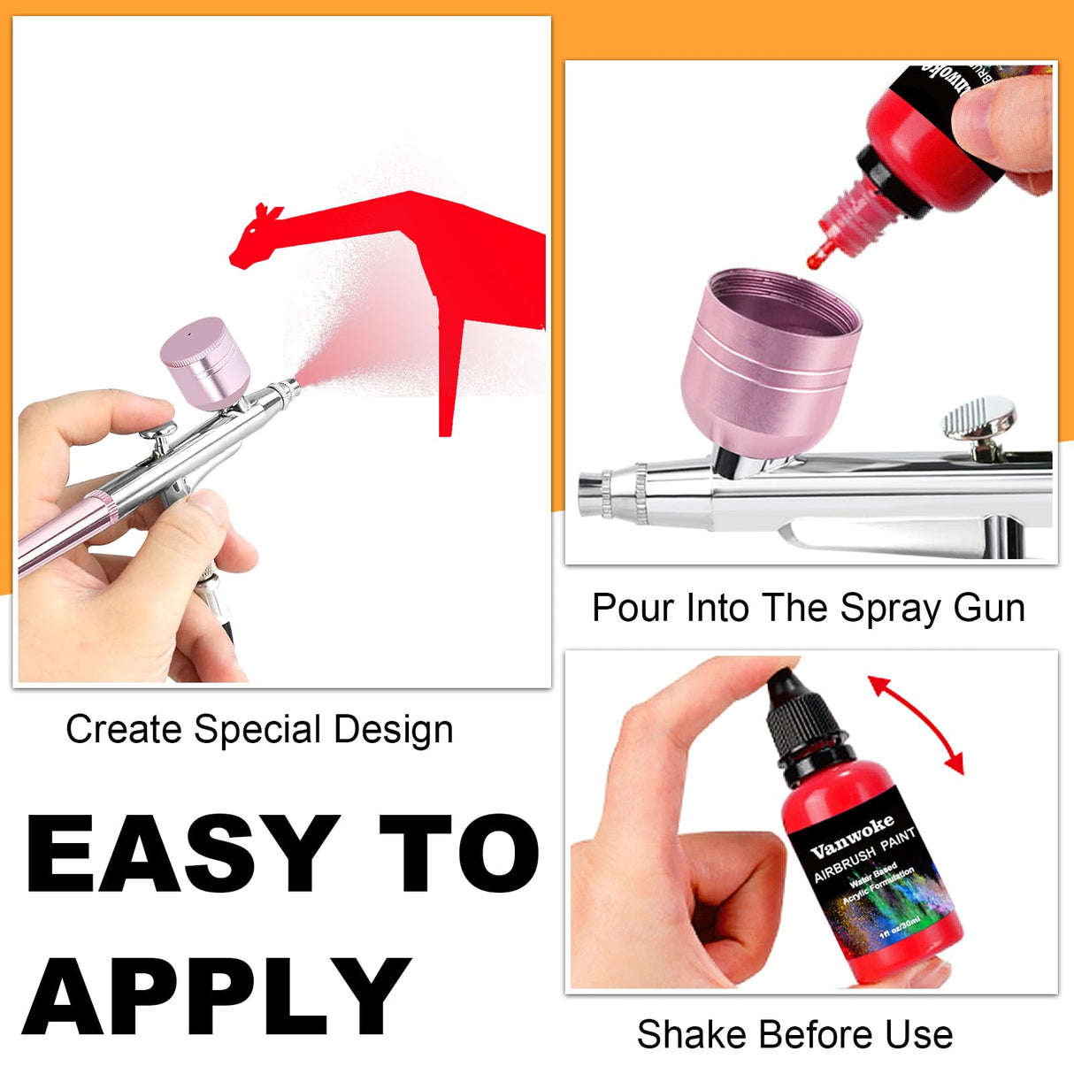 Airbrush Paint 28 Colors Water-Based Acrylic Airbrush Paint Set Ready To Spray For Nails Artists Diy Hobbyist And Beginners Painting Supplies Includes Metallic Neon Colors (30 ml/1 oz) Vanwoke