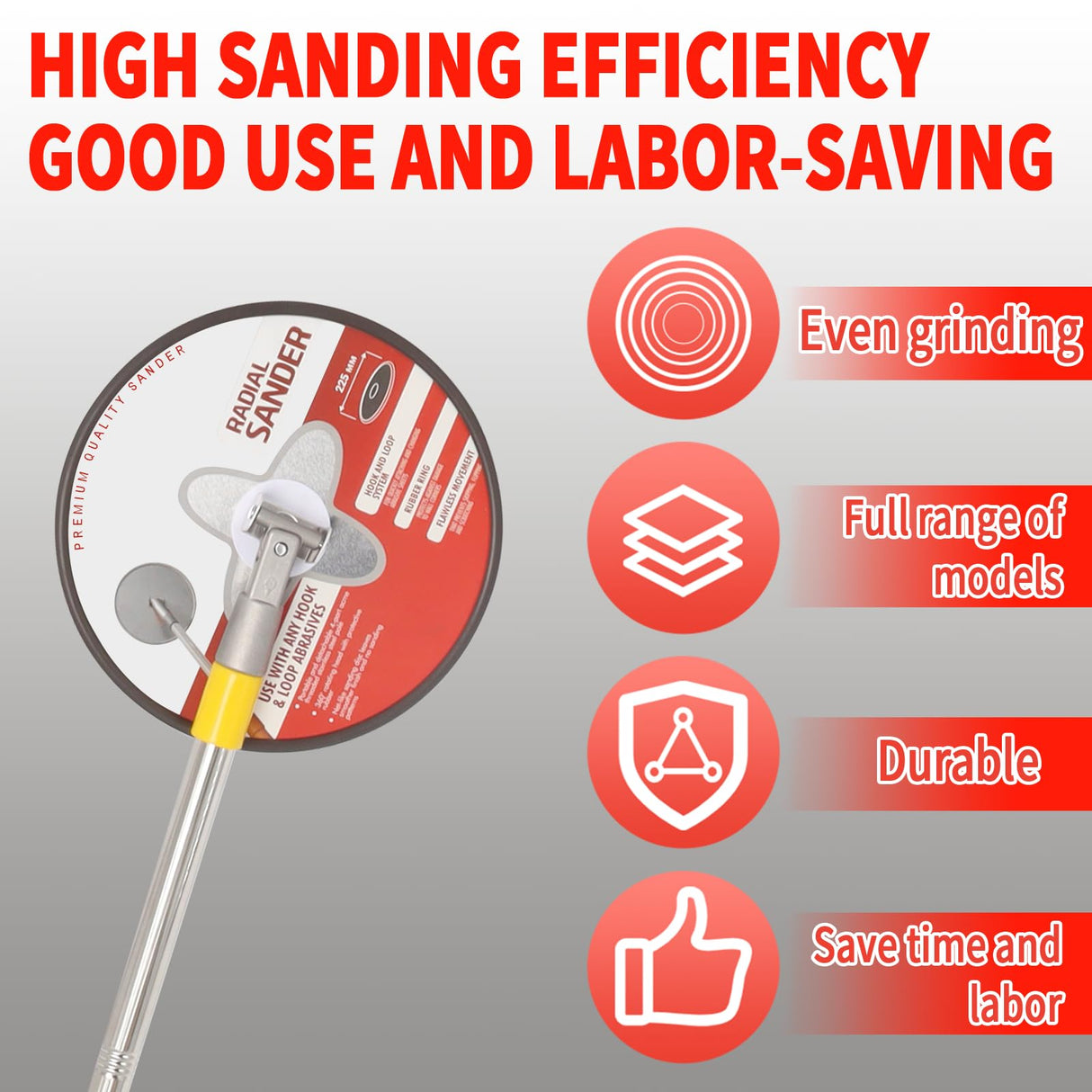 Radial Sander 9 inch,Wall Sander for Painting Prep, Pole Sander for Drywall,360 Degree Rotary Round Circular Hand Sanding Head for Dry Wall and Ceilings+ 25pcs Wall Sanding Discs Poweka
