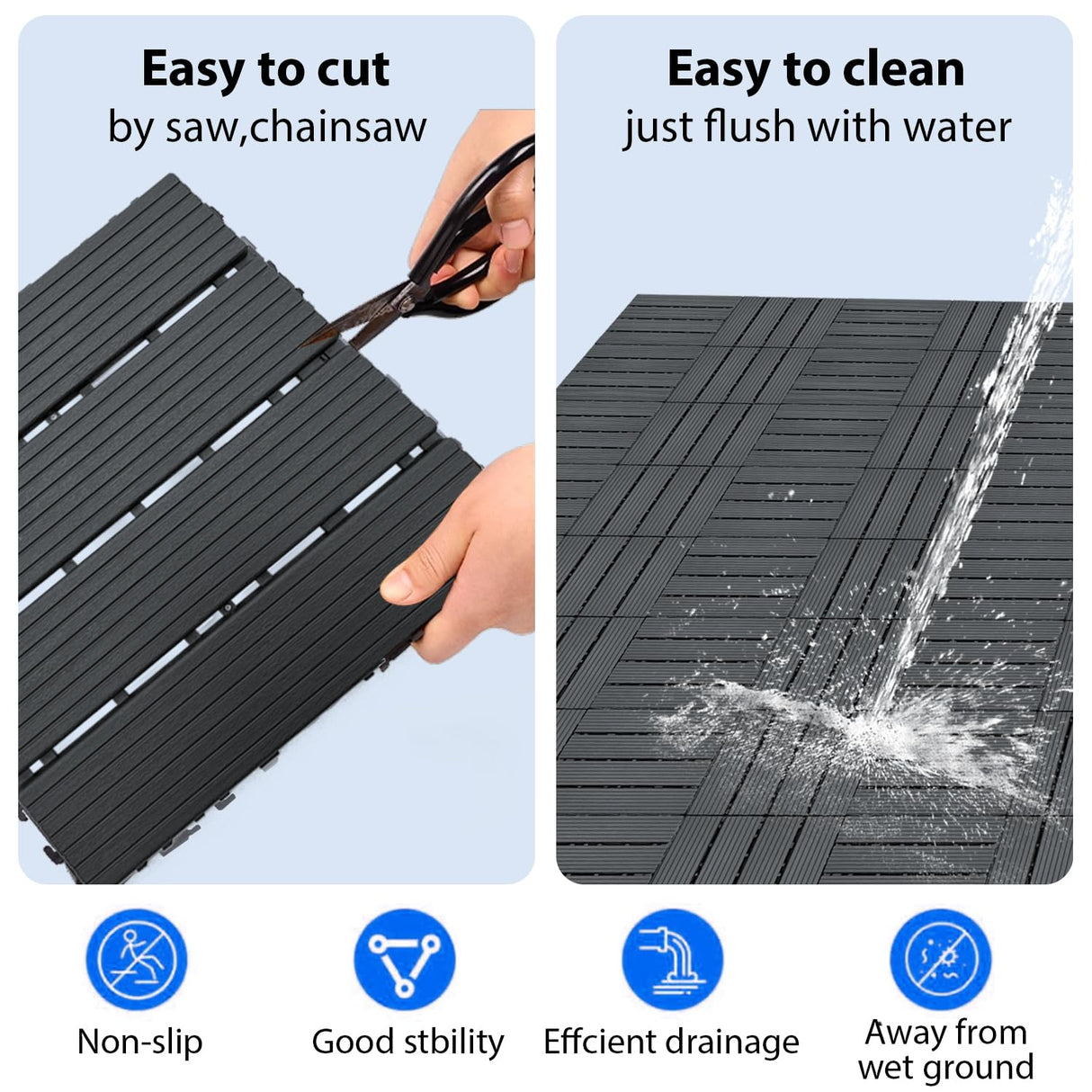 27 PCS 12x12 Inch Interlocking Deck Tiles - Waterproof All-Weather Outdoor Patio Flooring for Pool, Balcony, Backyard, Porch & Garden, Dark Grey KEDY