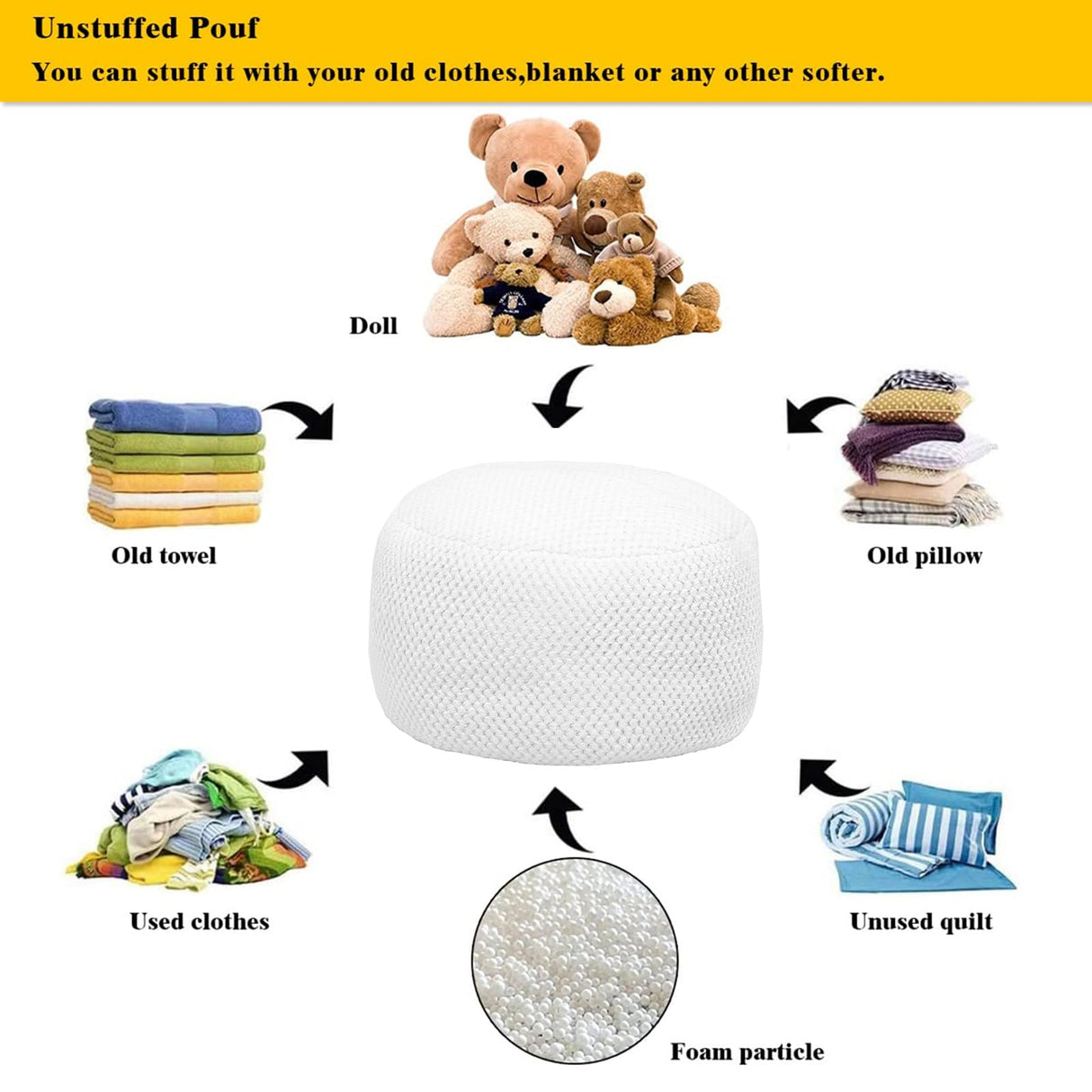 Asuprui Pouf Ottoman Unstuffed Pouf Ottoman Foot Rest No Filler Floor Pouf Soft Foot Stool 20x20x12 Inches Fuzzy Chair Floor Chair Foot Rest with Storage for Living Room Bedroom White Pouf Cover Asuprui