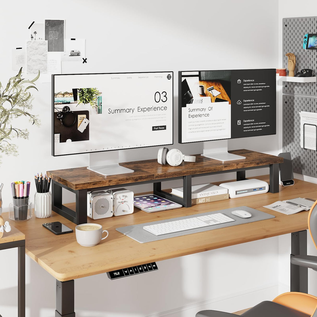 YAOHUOO 45" Large TV Riser for 32-60 inch TV, TV Riser Stand Shelf with Steel Legs,Tabletop TV Stand Riser for Home Office,Rustic Brown YAOHUOO