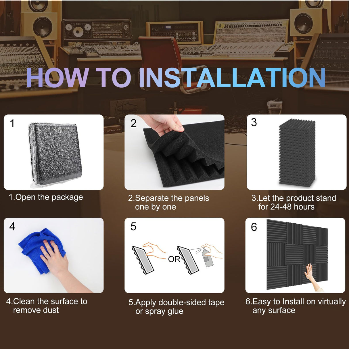 Burdurry 50 Pack Acoustic Panels Soundproof Studio Foam for Walls Sound Absorbing Panels Sound Insulation Wedge for Studio, 1" X 12" X 12" (Black) Burdurry