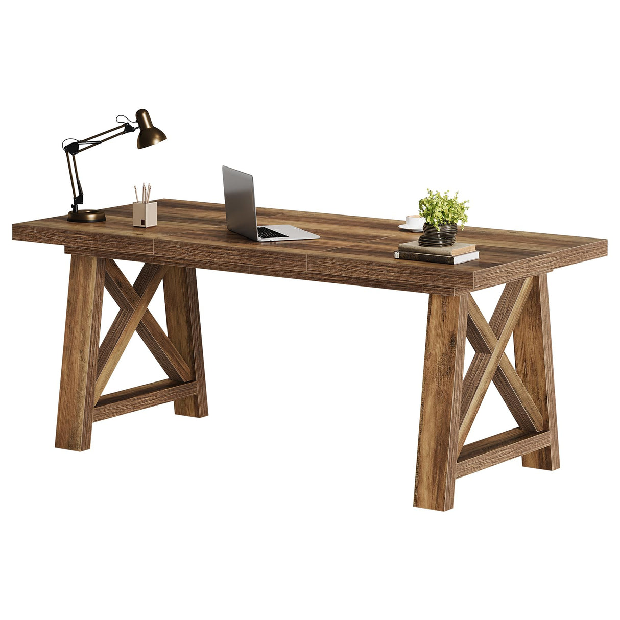 Tribesigns 63-Inch Executive Desk, Large Office Computer Desk with X-Shaped Legs, Modern Simple Workstation Study Writing Conference Table for Home Office, Rustic Brown Tribesigns