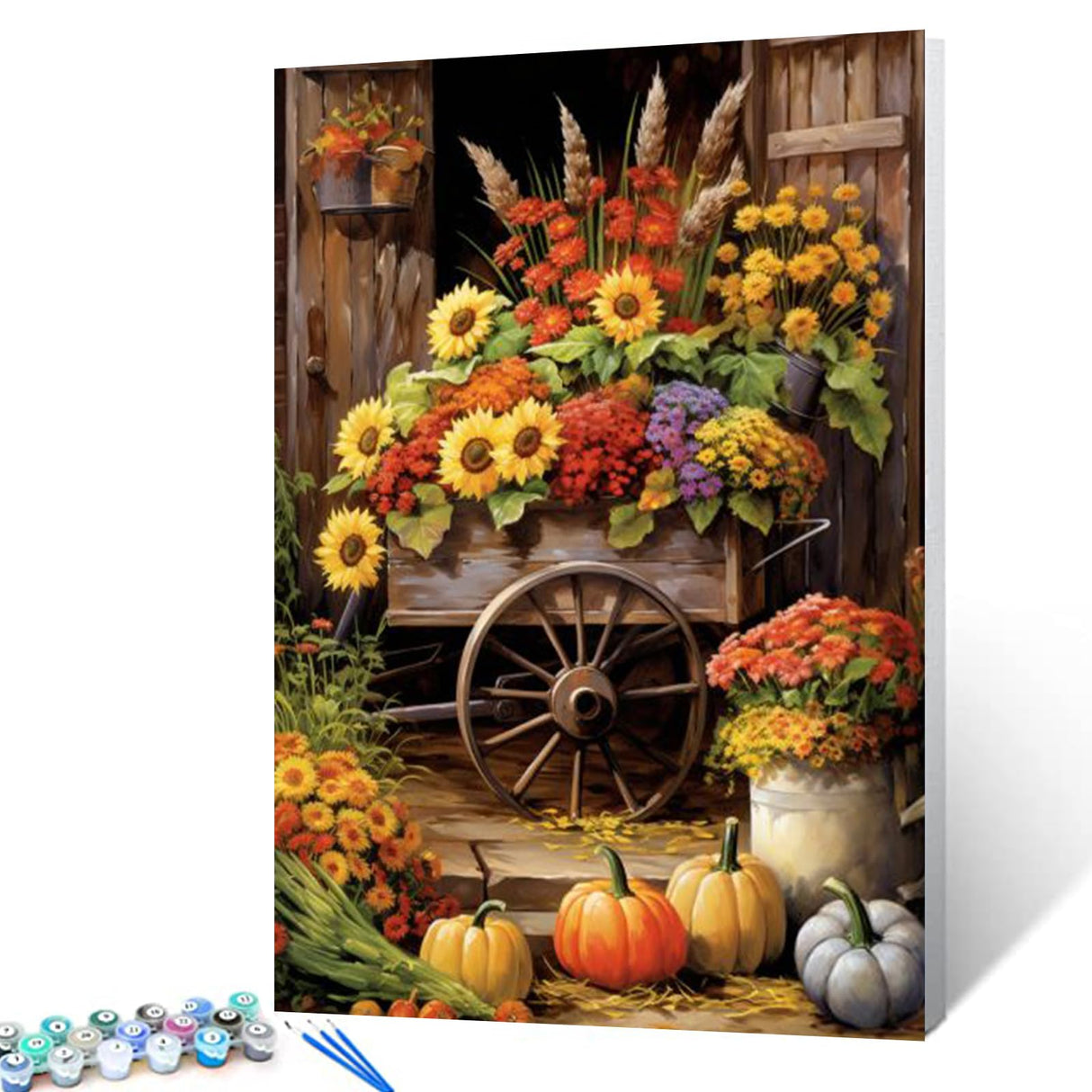 Tucocoo Colorful Flowers Float Paint by Number Rural Fall Harvest Scenery DIY Painting on Canvas with Brushes Acrylic Paints Paint by Numbers for Adults and Kids Beginner 16x20 Inch(Without Frame) Tucocoo