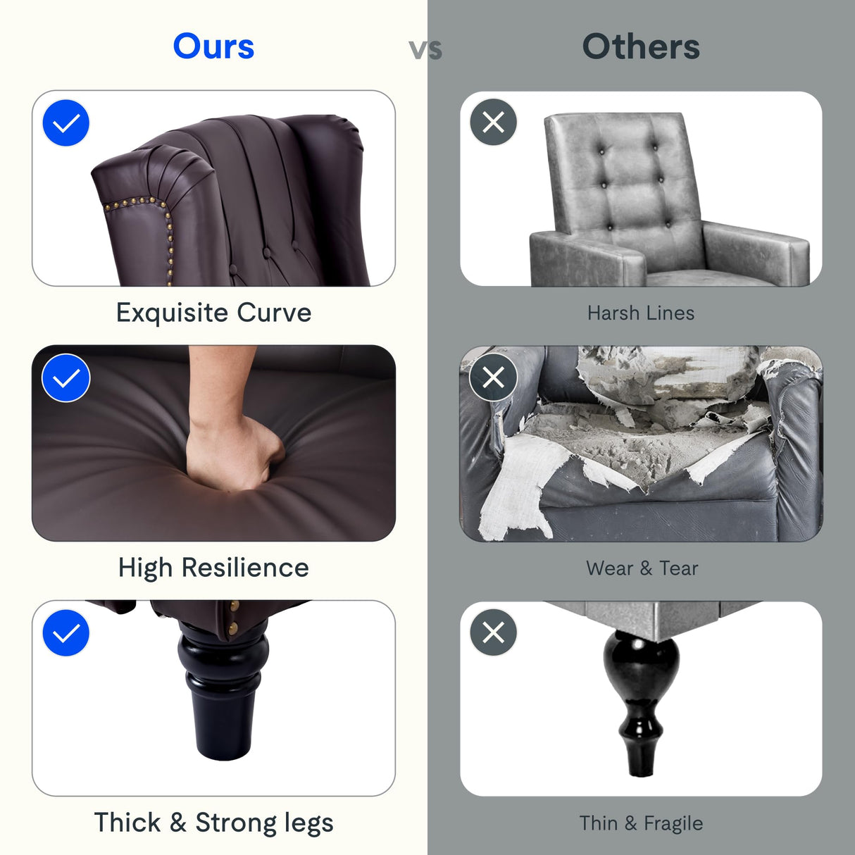 FLEXISPOT XC5 Pushback Recliner Chair for Adults, Mid Century Wingback Accent Chair with Rivet Decoration, Tufted Upholstered Single Sofa Armchair for Living Room, Bedroom, Study (Fabric, White) FLEXISPOT