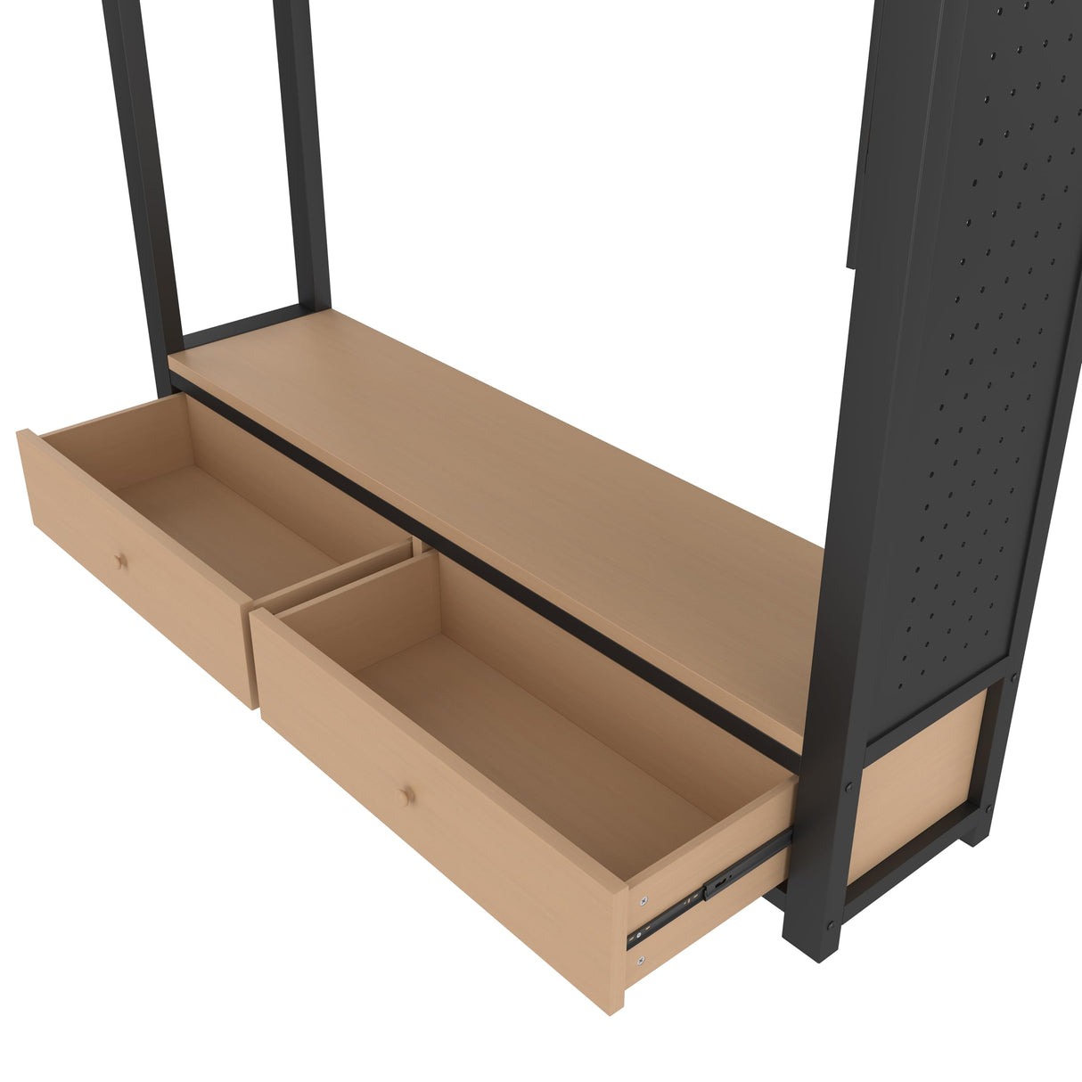 Bellemave Queen Size loft Bed with Wardrobe and Storage Shelves and Pegboard Drawers, Metal Queen Loft Bed Frame for Adults, Kids, Teens, Black Bellemave