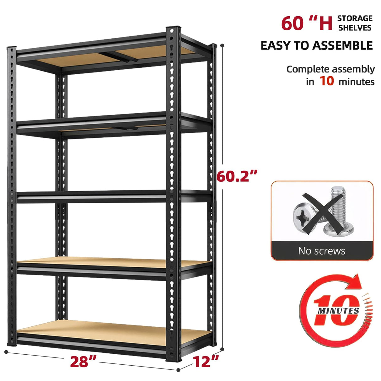 ZEUKMXOO Storage Shelves Garage Shelving Unit Heavy Duty,Metal Racks for Stoage 60 inchs,5 Tier Garage Organization, Adjustable Steel Rack for Closet, Pantry, Warehouse,2000LB ZEUKMXOO