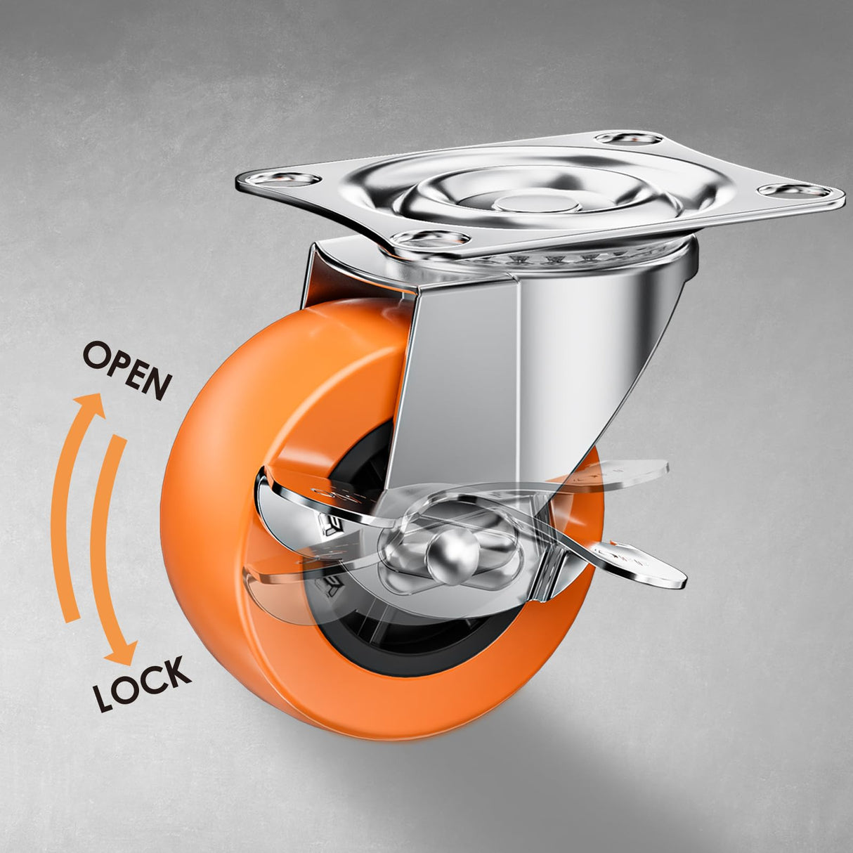 2 Inch Casters, ASHGOOB Caster Wheels with Side Brake, Locking Casters Set of 16, Industrial/Furniture Swivel Plate Caster Wheels for Workbench and Carts, Orange Polyurethane (PU) Castors (16 Pack) ASHGOOB