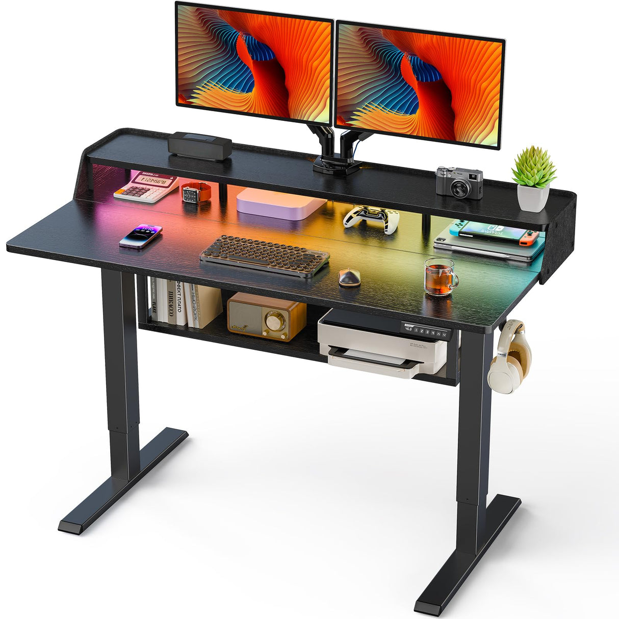 ErGear Adjustable Electric Standing Desk with Bookshelf & RGB Monitor Stand ErGear
