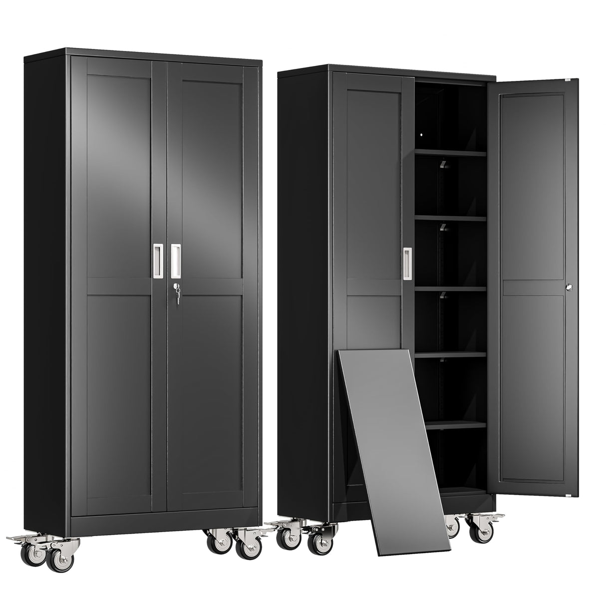 erosoei 75" H Metal Garage Storage Cabinet, Rolling Tool Cabinet with 2 Doors and Wheels, Locker Steel Cabinet with 5 Adjustable Shelves, Organization Cabinet for Garage,Office,Home,Gym,School(Black) erosoei