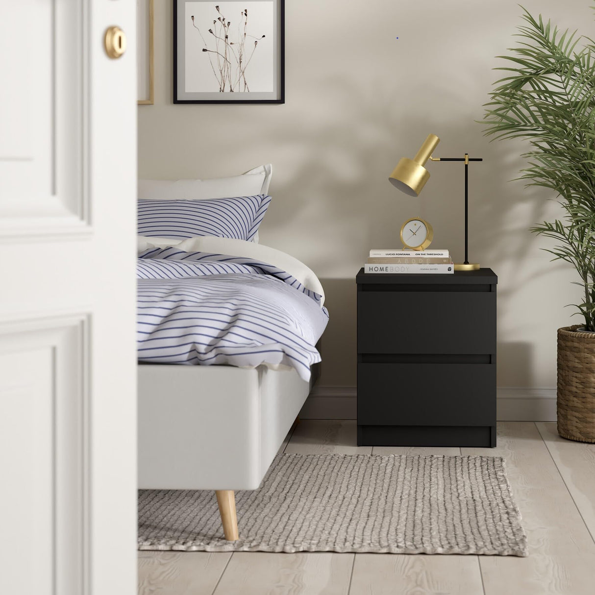 Tvilum 2 Drawer Bedroom Nightstand Nighstand, 19.69 in x 15.91 in x 19.49 in, Black Tvilum