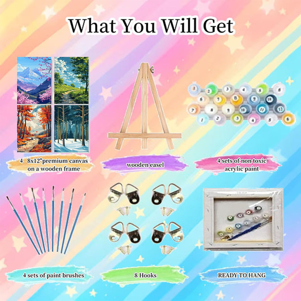 4 Pack Framed Paint by Numbers Kit for Adults Beginners-Four Season Adult Paint by Number Kits on Canvas Framed, Landscape DIY Acrylic Oil Painting by Numbers for Adults for Gift Home Decor(8x12inch) Arttoplus