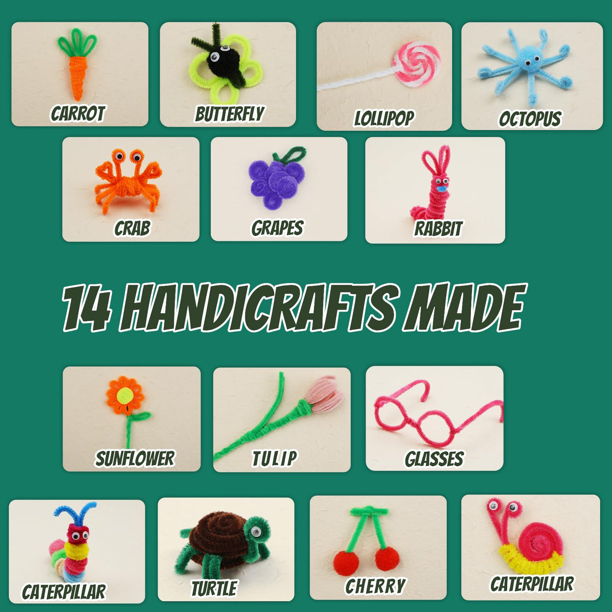 Zlulary Pipe Cleaners Craft, Pipe Cleaners Craft Supplies, Pipe Cleaner, Art and Crafts Kit with Instructions, Pipe Cleaner Art Kits DIY Arts Crafts Decorations Zlulary