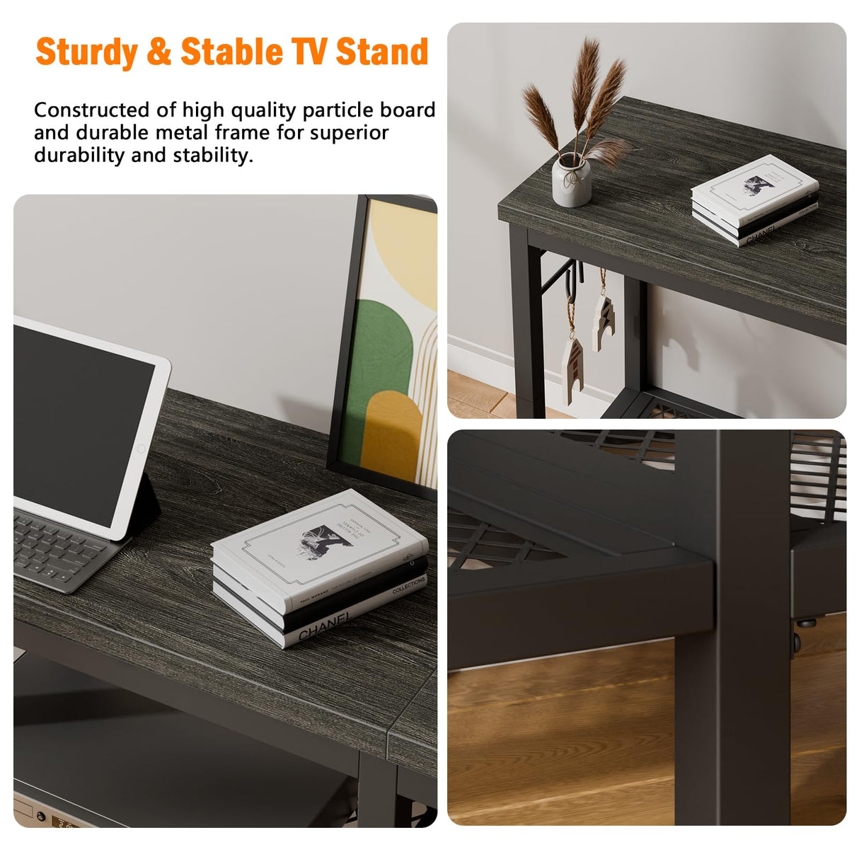 Furologee TV Stand for TVs up to 55 Inch, Entertainment Center with Open Storage Shelves, TV Media Console Table with Soundbar Shelf for Living Room, Bedroom, Black Oak Furologee