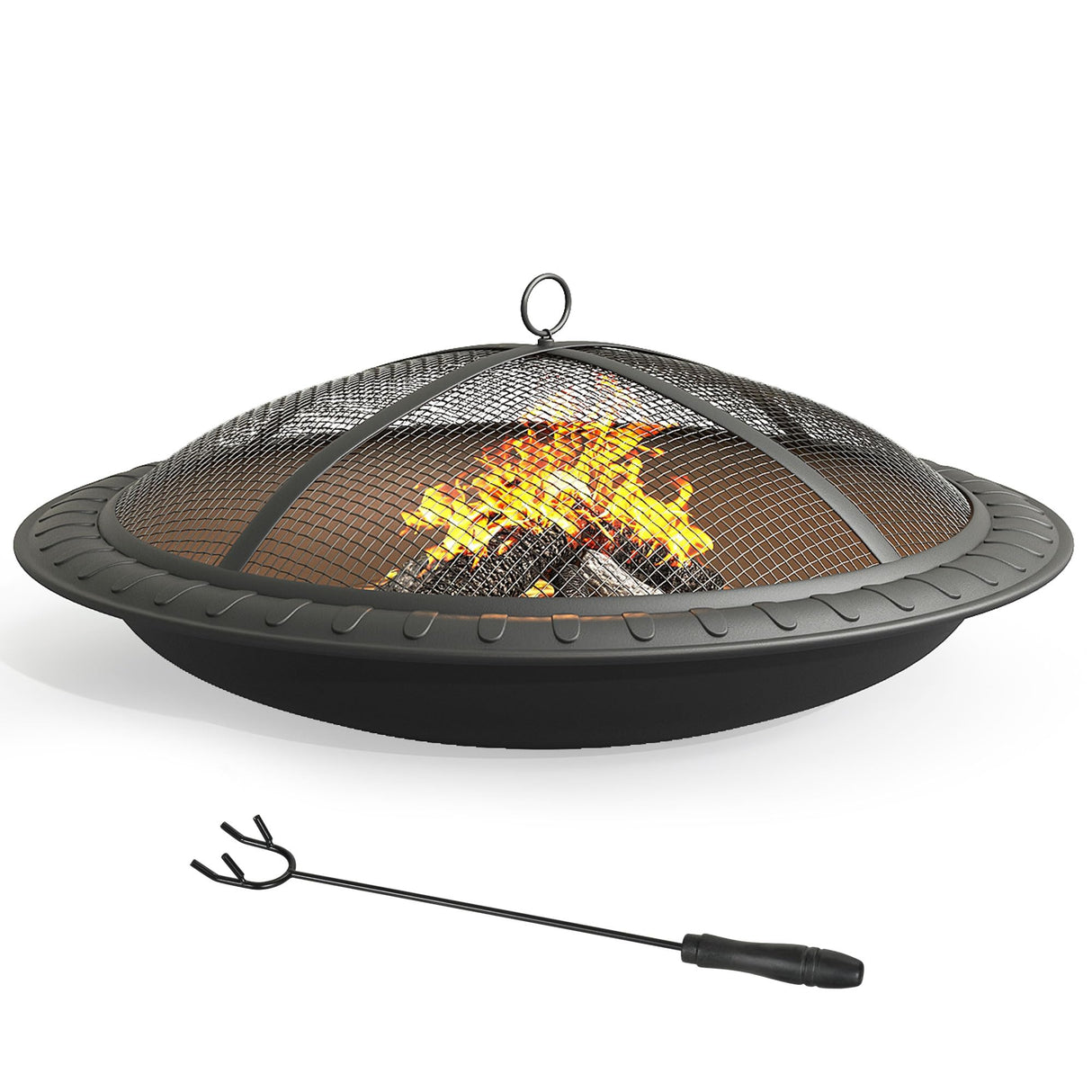 YITAHOME 30in Steel Replacement Fire Bowl with Round Spark Screen, Poker and Detachable Grate, Wood Burning Fire Pit Bowl for DIY or Existing Outdoor Patio Fire Pit YITAHOME
