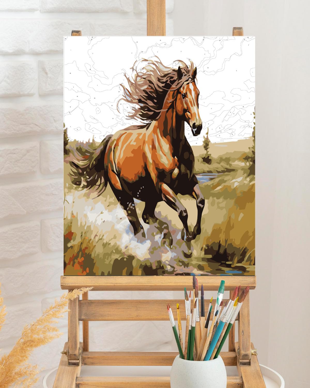 TOCARE Horse Paint by Numbers Kit for Adults,Acrylic Adult Paint by Number Canvas Running Horse,16x20inch Adults' Paint-by-Number Kits TOCARE