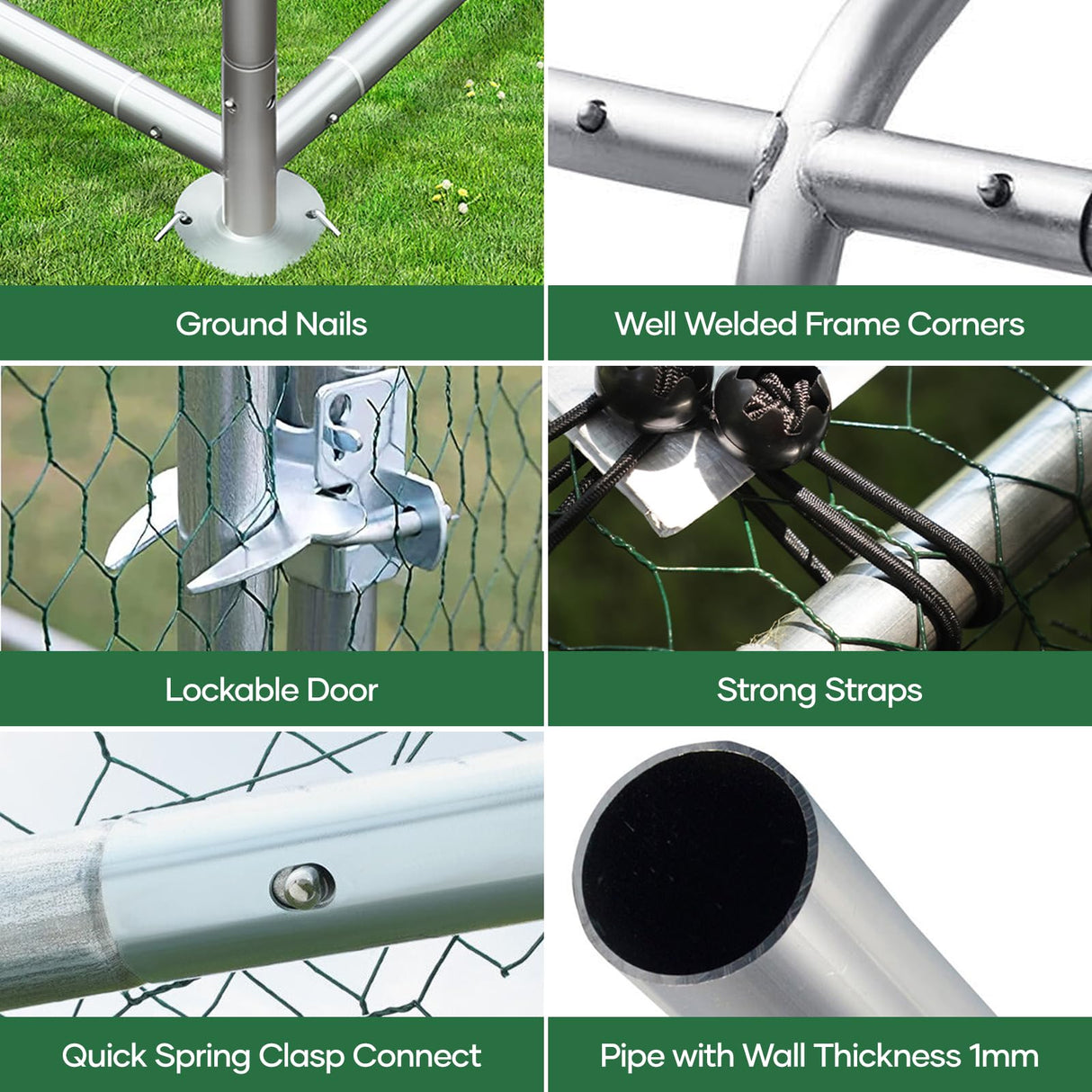 Chicken Coop Metal Large Chicken Coop with Run for Yard Chicken Pen Heavy Duty Poultry Cage with Waterproof Anti-UV Cover for Outdoor Farm Use Dome Roof Hen House Duck Rabbit Cage with Security Lock kejector