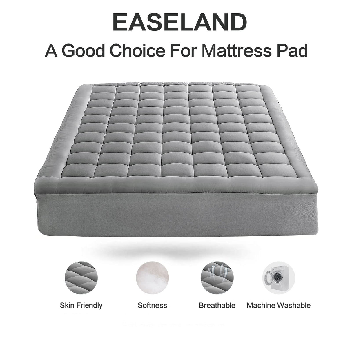 EASELAND King Size Mattress Pad Pillow Top Mattress Cover Quilted Fitted Mattress Protector 8-21" Deep Pocket Cooling Mattress Topper (78x80 Inches, Light Grey) EASELAND