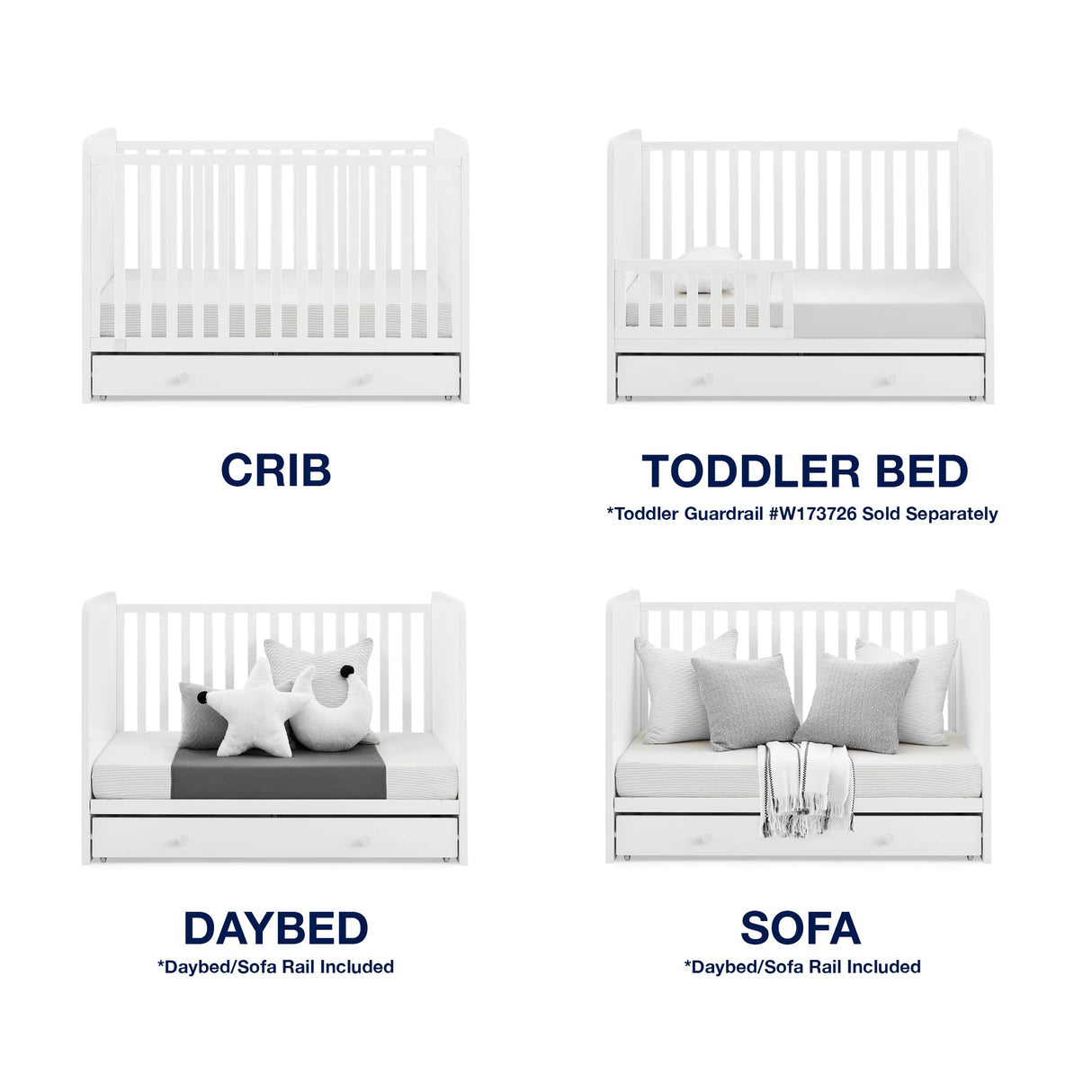 GAP babyGap Graham 4-in-1 Convertible Crib with Storage Drawer - Greenguard Gold Certified, Bianca White Delta Children
