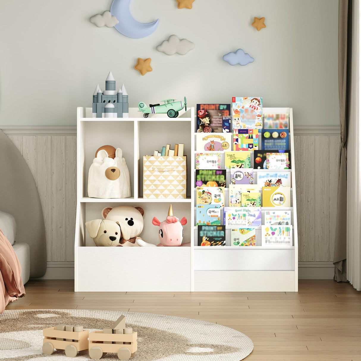 MAHANCRIS 39.4" Kids Bookshelf and Toy Storage, 7 Layer Kids Book Sling Shelf, Toddler Bookshelf, Kids Bookcase, Toy Organizer Cabinet, Large, for Playroom, Bedroom, Nursery, White BKWT7301 MAHANCRIS