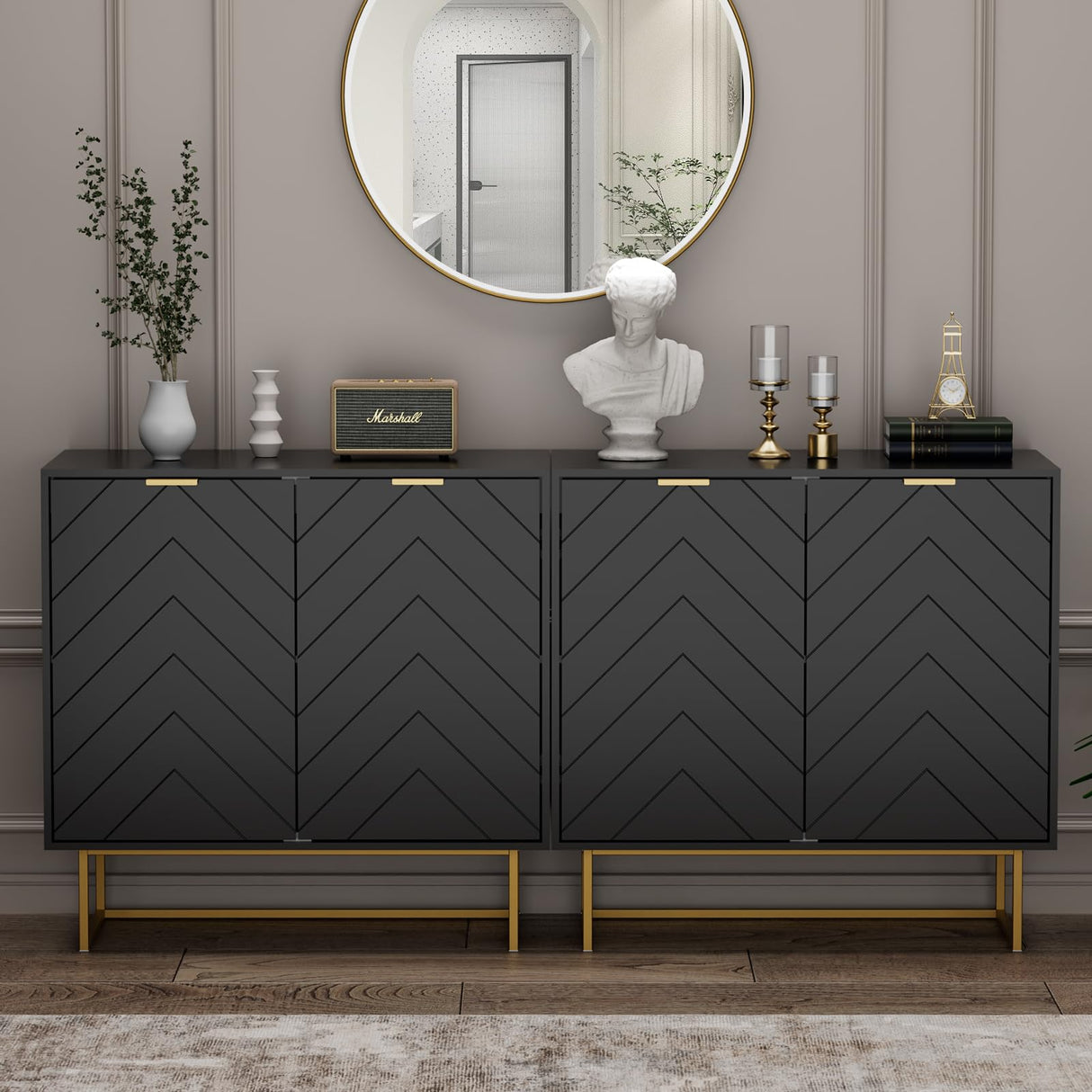 Scurrty Set of 2 31.5'' Sideboard Buffet Cabinet with Storage, Top Weight Capacity 150lbs Sideboard Storage Cabinet with Doors and Adjustable Shelf, Accent Cabinet for Living Room, Kitchen, Black Scurrty