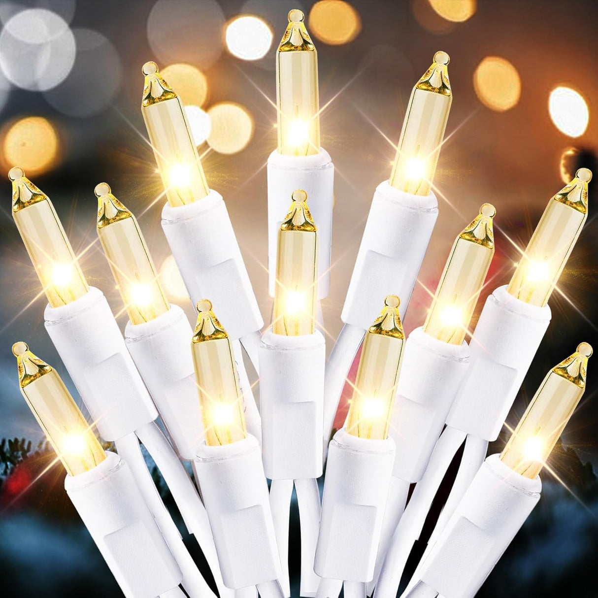 Dirnun Christmas Lights Clear White 70 Count Incandescent Light UL Certified Connectable Christmas Tree Lights with White Wires for Indoor Outdoor Xmas, Wedding, Holiday, Party, Home Decorations Dirnun