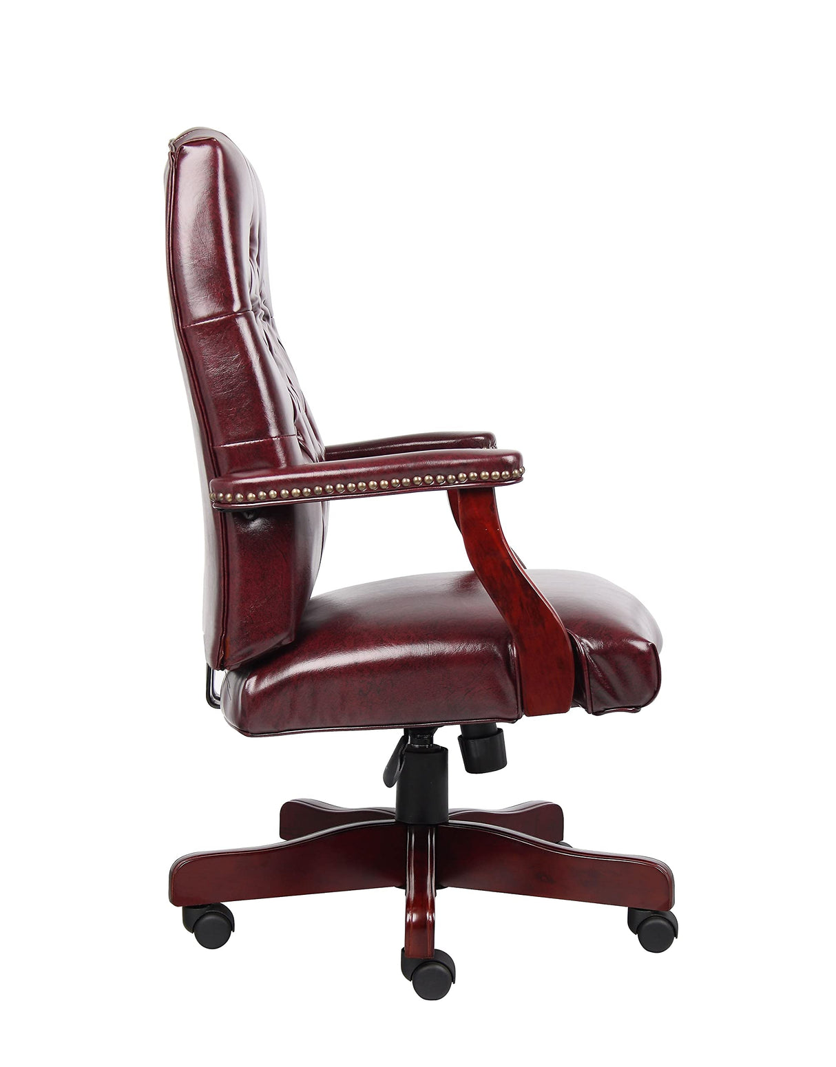 Boss Classic Executive Oxblood Vinyl Chair With Mahogany Finish Frame Boss Office Products