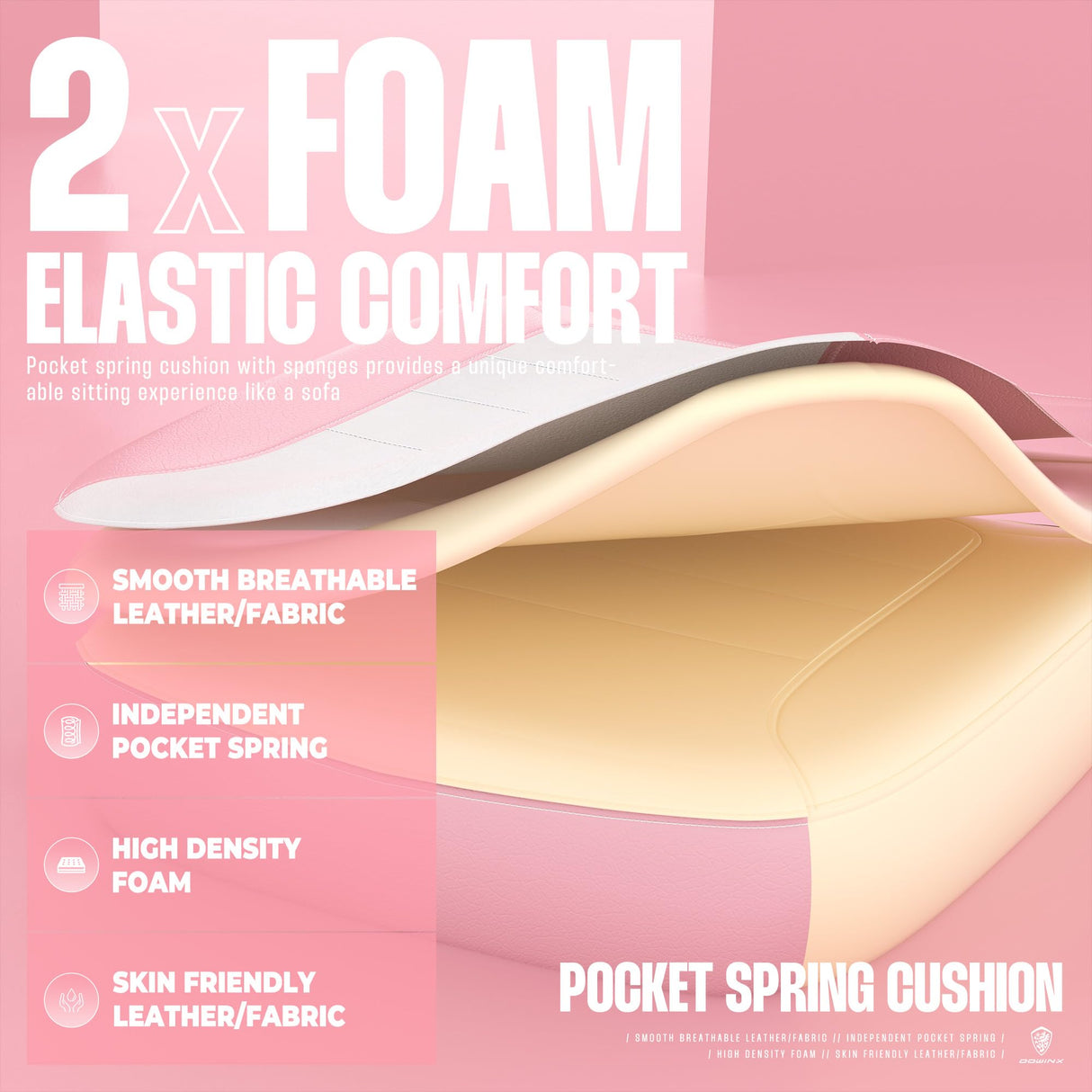 Dowinx Gaming Chair with Footrest, Big and Tall Gaming Chair for Heavy People, Computer/PC Gamer Chair for Adult with Massage (Pink) Dowinx