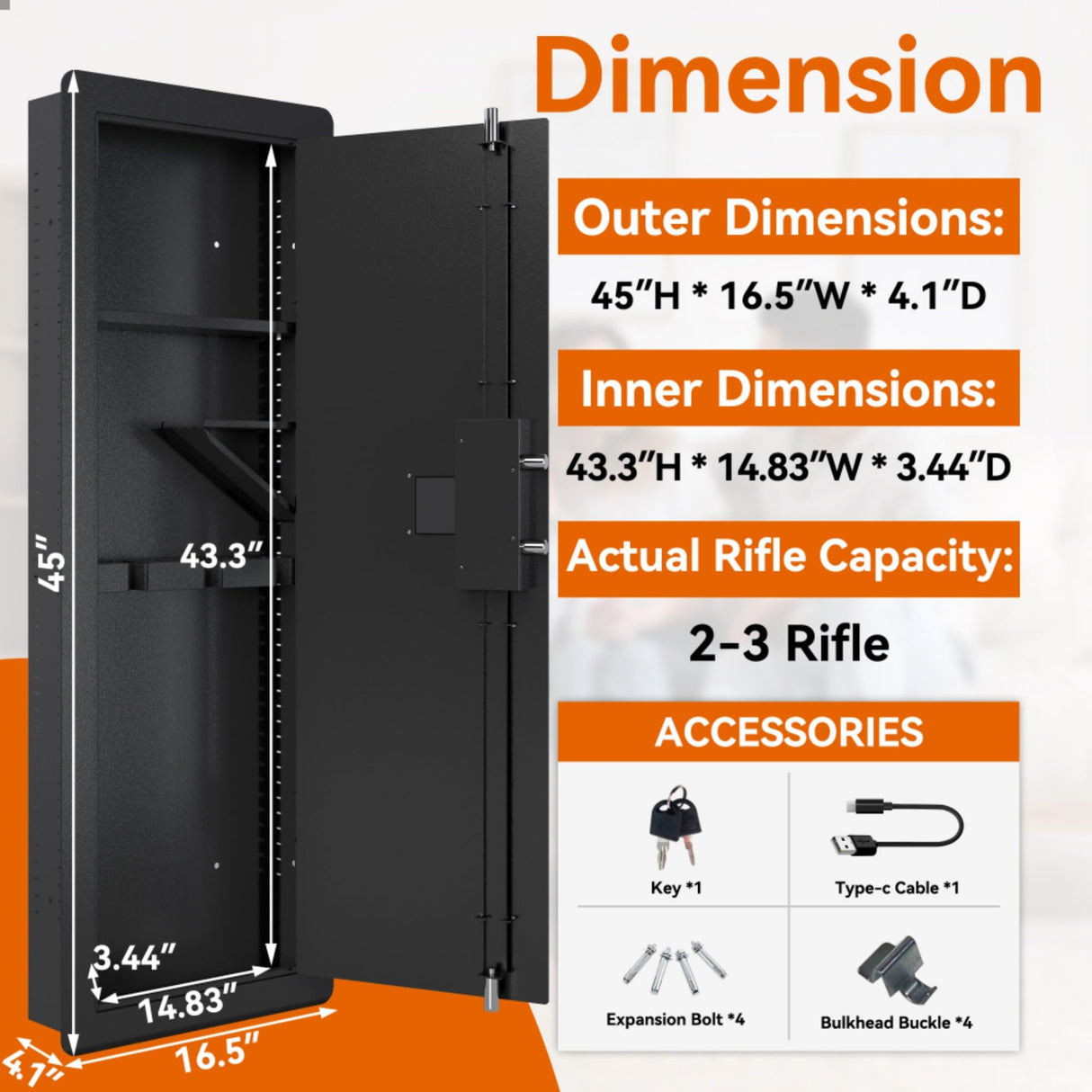 Wall Gun Safes for Home with Digital Keypad, Quick-Access Rifle Fits Between Studs, Hidden In-Wall Safe Cabinet with Removable Shelf & Adjustable Rack for 2-3 Rifles, Solid Steel Construction WEALTHOUSE