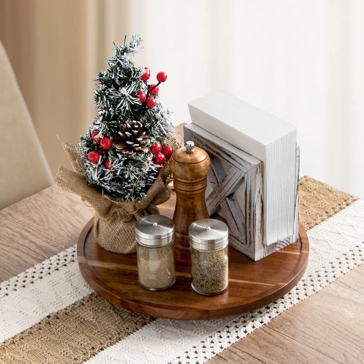 ANBOXIT Lazy Susan Organizer for Table, 10 Inch Wooden Lazy Susan Turntable for Cabinet, Acacia Wood Turntable Kitchen Spice Rack (1 Pack) ANBOXIT