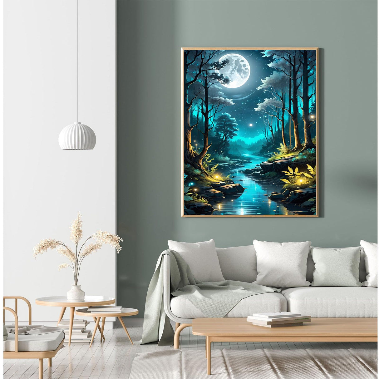 xackcme Moon Paint by Numbers for Adults - Landscape Paint by Number on Canvas Without Frame, DIY Forest Scenery Oil Painting for Gift Home Wall Decor (16x20 inch) xackcme