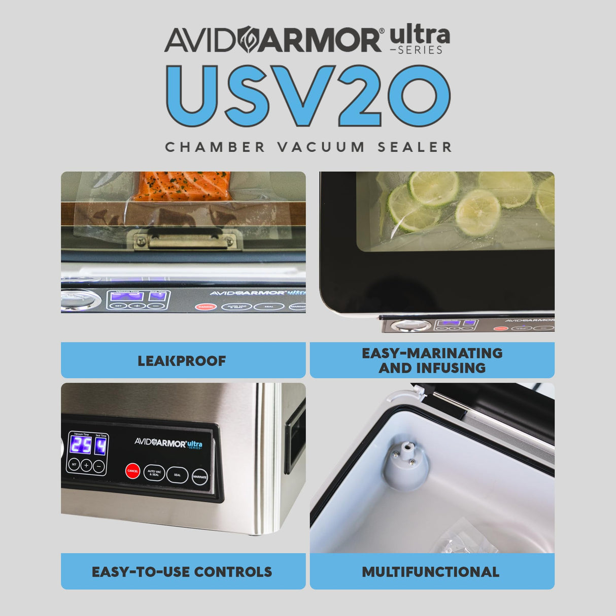 Avid Armor Chamber Vacuum Sealer Machine USV20 Ultra Series for Wet Foods, Meat Vacuum Packing Machine, Compact with 11.5-Inch Vaccum Sealer Bar Avid Armor