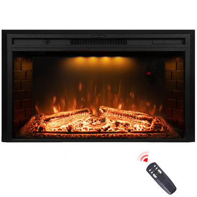 Dreamflame 36 inch Wide 21 inch High Electric Fireplace, Wall Fireplace Electric with Remote Control, Realistic Log and Crackling Sound, Overheating Protection and Timer, 750/1500W Black