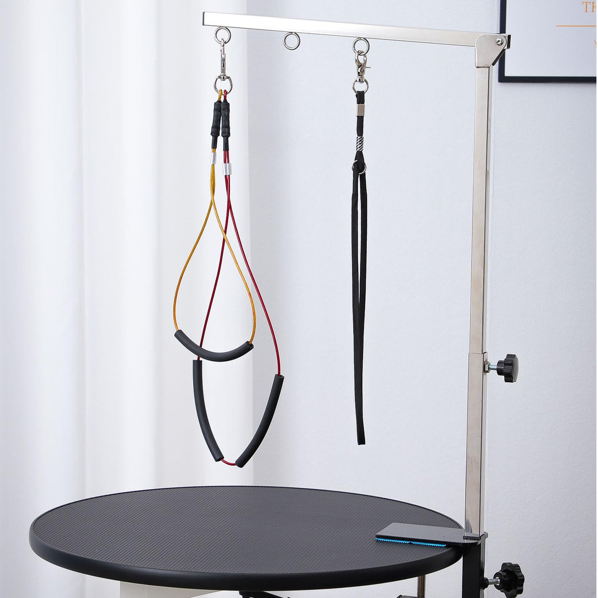 Dog Grooming Table Arm with Hammock - Adjustable Height, Pet Grooming Hammock, No Sit Haunch Holders, Loop Noose Heavy-Duty Clamp (Stainless Steel) Phenfor