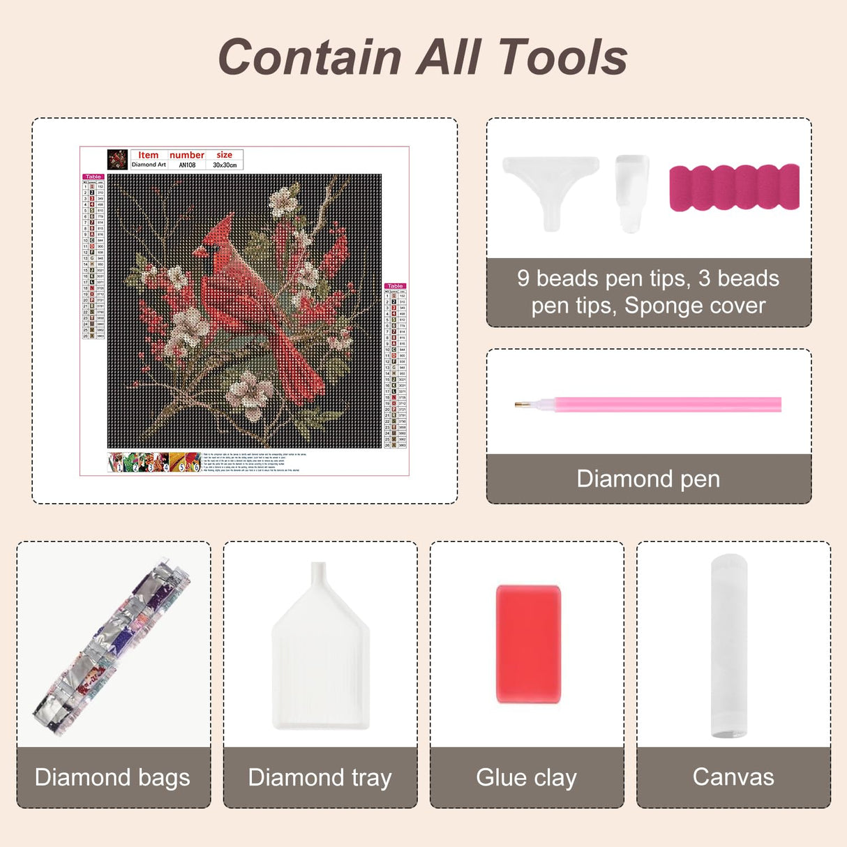 Anuver Cardinal Diamond Art Kits for Adult, Bird Round Diamond Painting Kit for Beginners, 5D DIY Full Drill Diamond Gem Craft Painting Home Wall Decoration, 12x12 inch Anuver