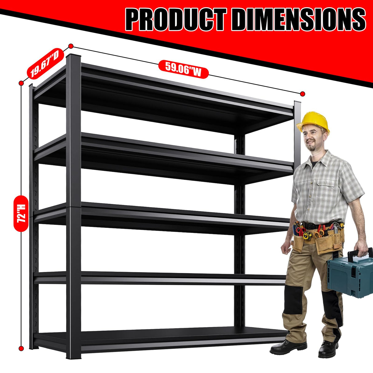 ZZXCBB Garage Shelving Heavy Duty, Adjustable 5-Tier Garage Shelves,3500LBS Metal Storage Shelves,Shelving Unit and Utility Storage Rack for Basement,Easy Assembly,Black 72''H x 59.1''W x 19.7''D ZZXCBB