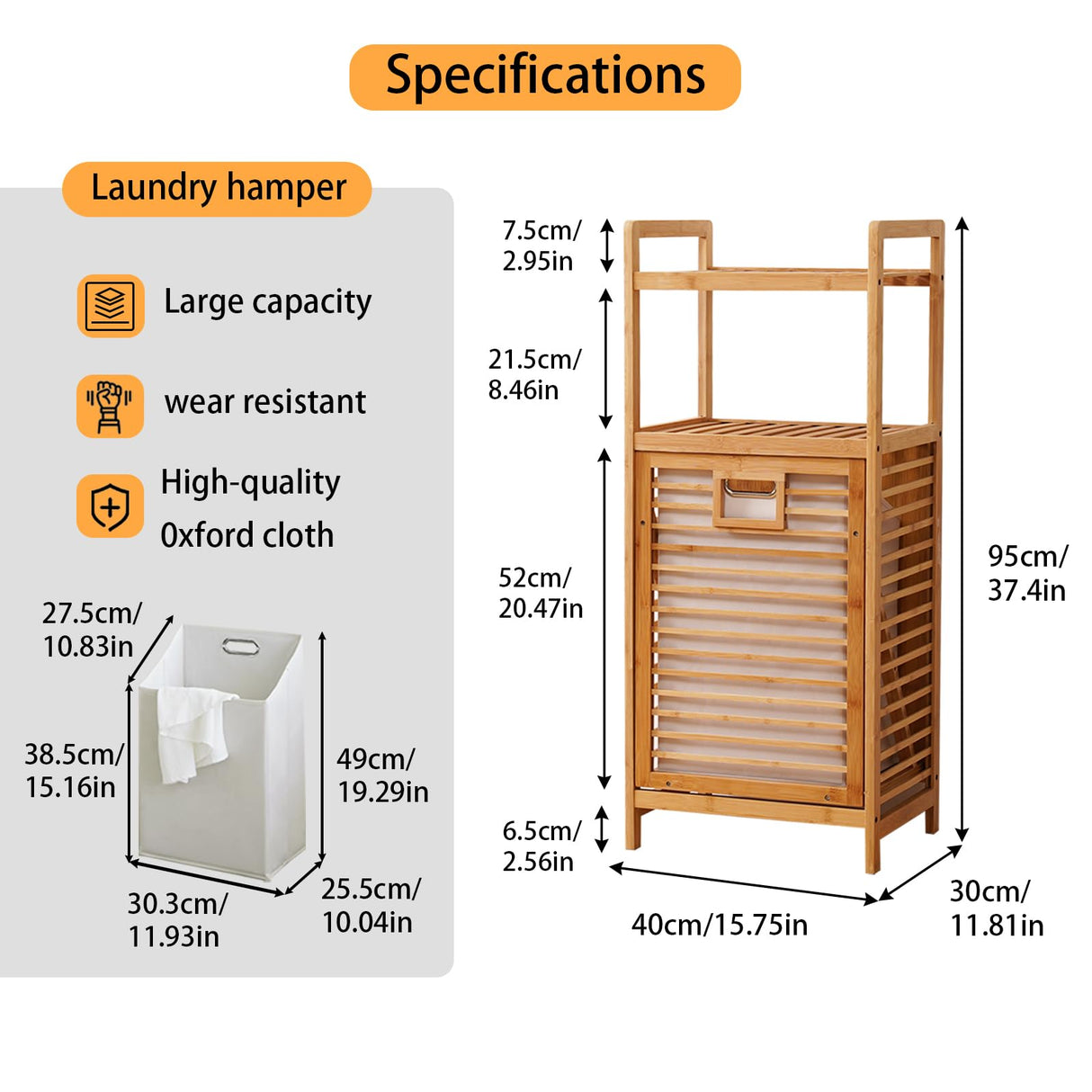 Baveke Laundry Hamper with 2-Tier Shelves & Tilt Out Basket, Laundry Baskets Organizer Hampers Bathroom Storage Shelf for Laundry Room, Bathroom, Nursery, Bedroom (Small - 15.75 in) Baveke