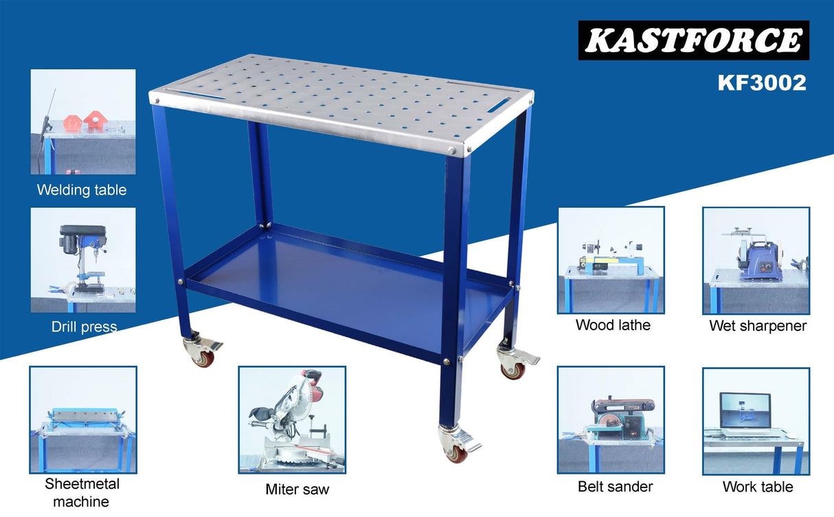 KASTFORCE KF3002 Rust-Free 36”×18” Welding Table 1200 lbs Loading Capacity, Wedling Cart Universal Work Table with 5/8" Holes, Top Thickness up to 10Ga, Withstands Heat up to 1600 Fahrenheit KASTFORCE