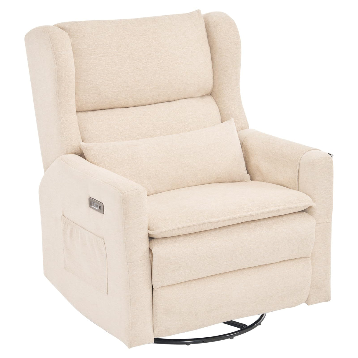 RUTOX Oversized Swivel Rocker Recliner with Adjustable Headrest, 26" Extra Wide Glider Recliner Nursery Chair with Double Cushion, Chenille Glider Rocking Chair for Living Room,Cup Holder,Beige RUTOX