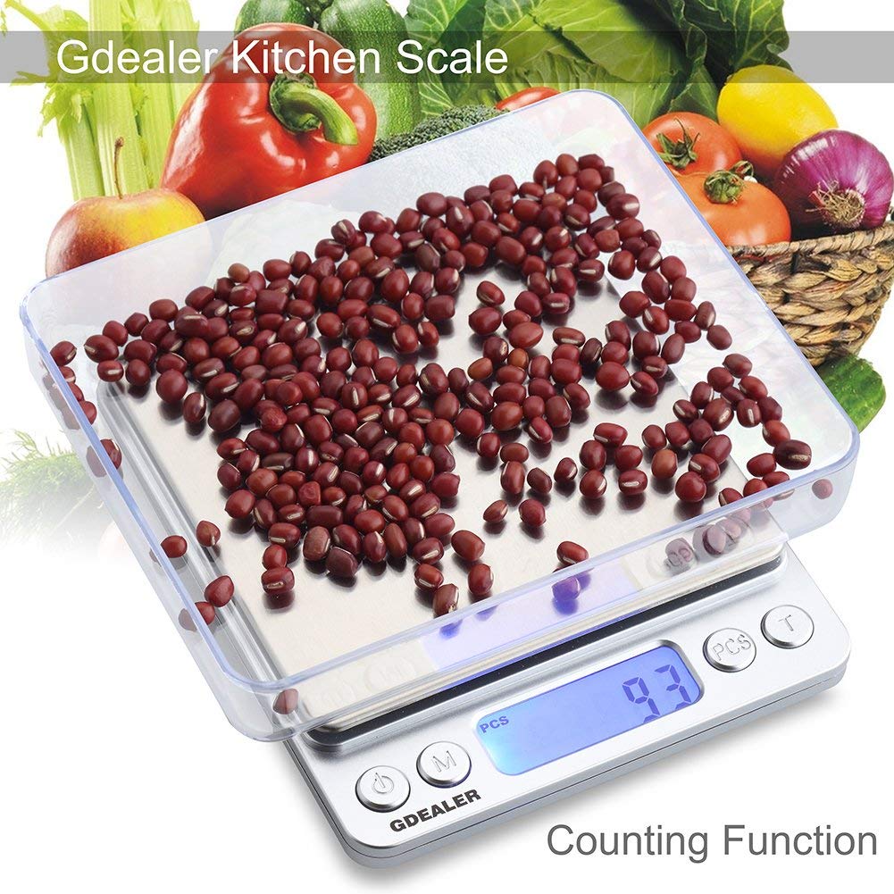 GDEALER Food Scale, 0.001oz/0.01g Precise Digital Kitchen Scale Gram Scales Weight Food Coffee Scale Digital Scales for Cooking Baking Stainless Steel Back-lit LCD Display Pocket Small Scale, Silver GDEALER