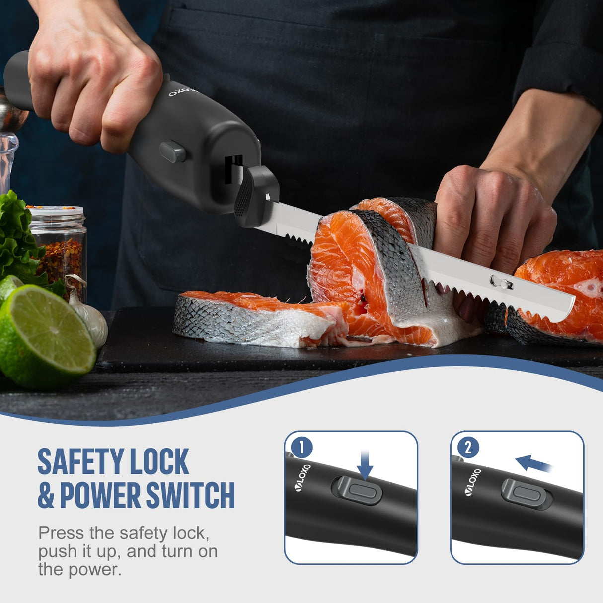 VLOXO Cordless Electric Knife, Electric Knives Rechargeable Bread Knife with Safety Lock Ergonomic Handle Electric Meat Knife for Carving Meat Bread Steak Fish Fillet Cheese Include 2 Blades VLOXO