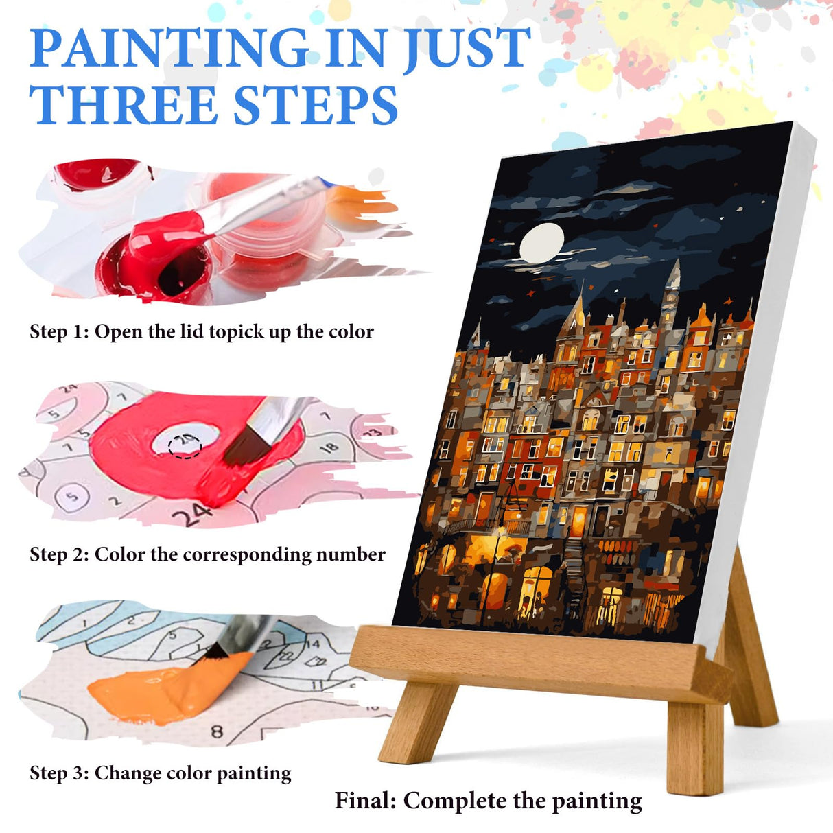 PRASIO Paint by Numbers Kit for Adults Beginner, Moonlight House Adult Paint by Number Kits, DIY Acrylic Paint by Numbers Kit for Adults Canvas for Home Decor Gift 16x20 Inch PRASIO