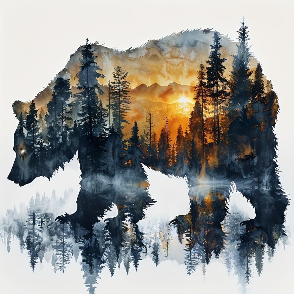 Paint by Numbers for Adults Forest Bear Paint by Numbers Kits for Beginner, DIY Acrylic Paint by Number on Canvas Easy Animal Paint by Numbers for Adults Home Wall Decor 16X16 Inch Without Frame Meothan