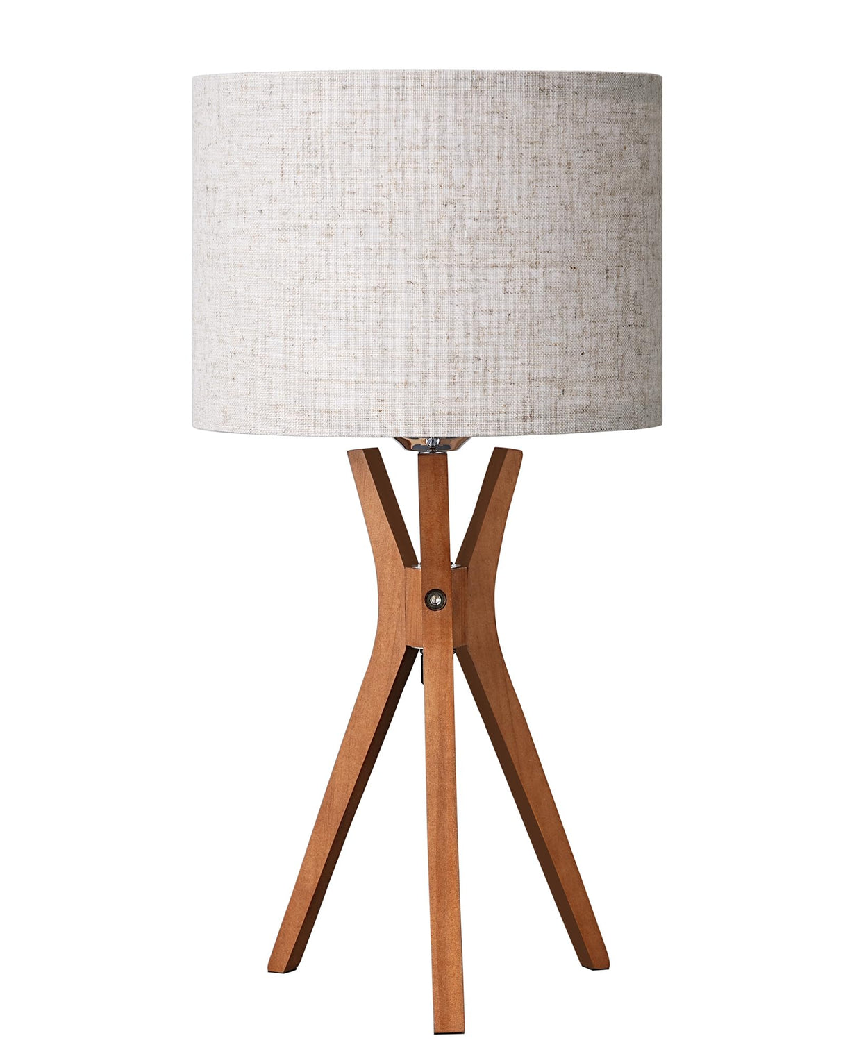 EDISHINE Mid Century Table Lamp, 17.5" Tripod Bedside Lamp with Deep Wood Color Light Base & Beige Linen Lampshade, Nightstand Lamp for Bedroom, Living Room, Reading Room, E26 Base EDISHINE