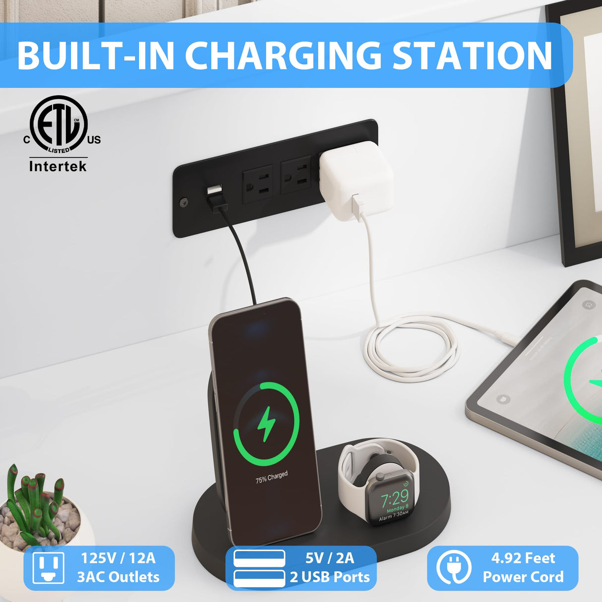 Patikuin White Dresser for Bedroom with LED Light & Charging Station, 6 Drawers Wooden Dressers with Open Space, Modern Chest of Double Wide Drawers for Living Room, Entryway, Hallway TV Stand Patikuin