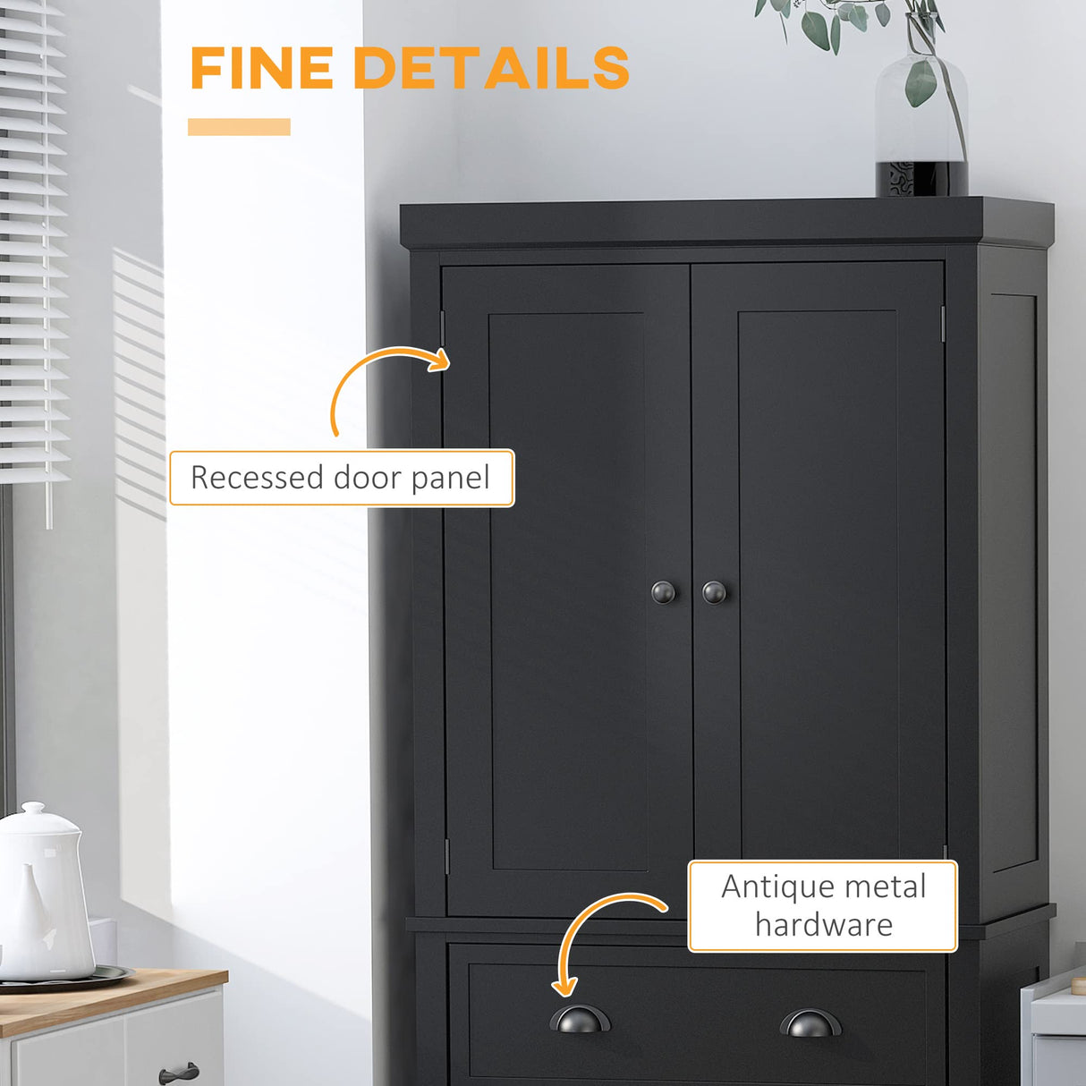 HOMCOM 72" Kitchen Pantry Cabinet, Traditional Freestanding Storage Cabinet with 4 Doors, Drawer and 3 Adjustable Shelves for Dining Room, Black HOMCOM